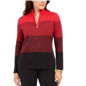 Karen Scott Striped Cotton 1/4-Zip Sweater